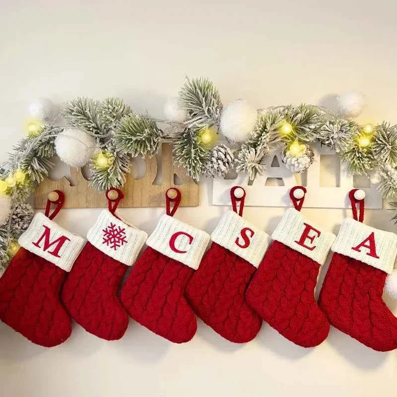 navidad Christmas Boots Letters Christmas Stocking New Knitting Christmas Tree Pendant Decorations SnowflakeChristmas Socks