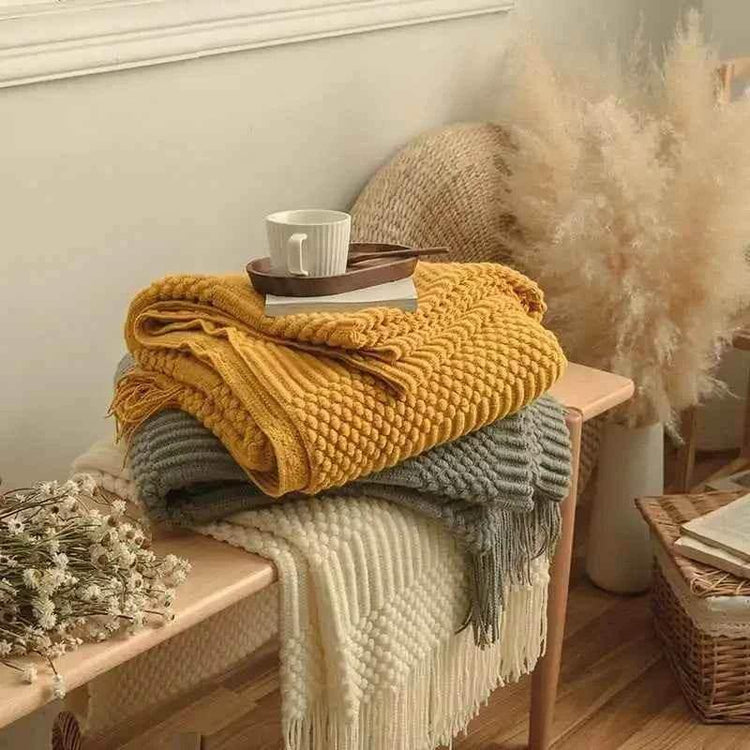 Bohemian Couch Blanket Large Knitted Tassel Throw for Bed Chair Sofa Couch Cover All-Season Blankets Home Decor Soft Comfortable - GiFTiFY