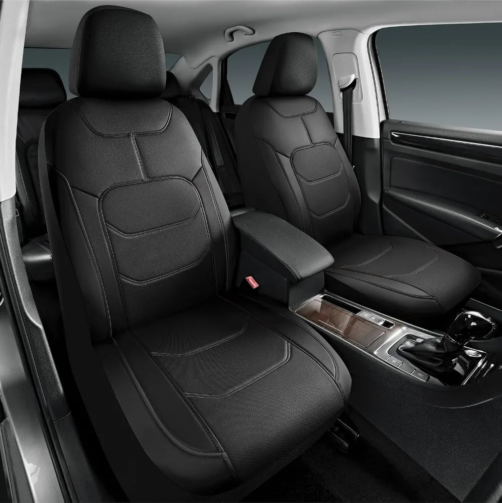 Premium Leather Car Seat Covers Full Set, Airbag Compatible, Universal Fit for Most Cars, Trucks, SUVs, Vans, Black GiFiFY