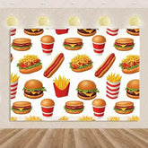 Quick Food Theme Birthday Party Decoration Hamburger French Fries Pizza Background Banner Photography Backdrop Supplies Kid Gift - GiFTiFY