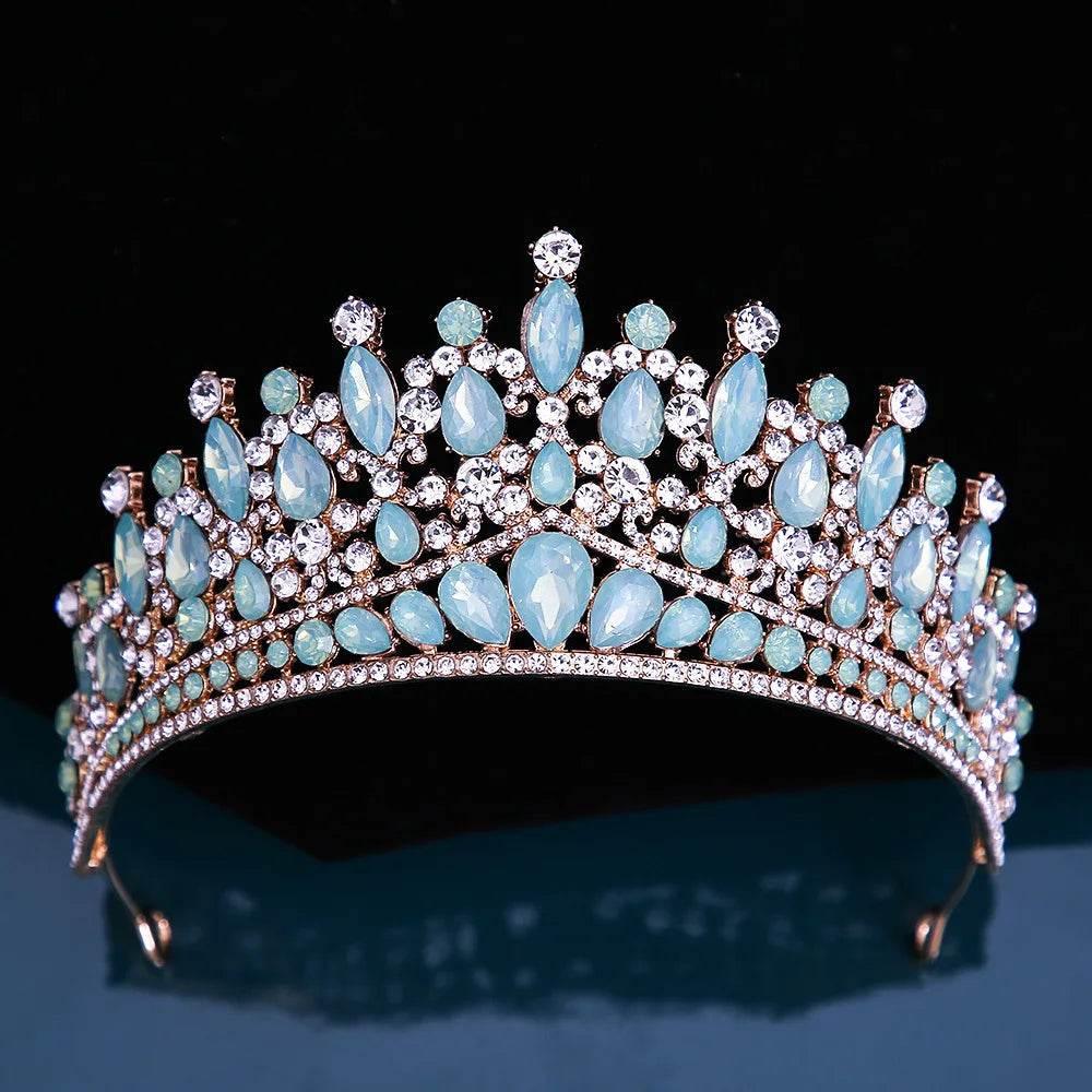 Baroque Pink Opal Crystal Bridal Crown Royal Queen Tiaras Rhinestone Pageant Prom Diadem Princess Wedding Crown Hair Accessories Tiaras by DSERS