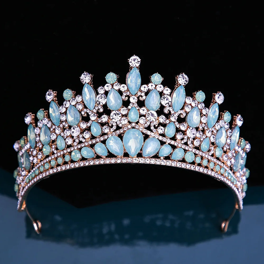 Baroque Pink Opal Crystal Bridal Crown Royal Queen Tiaras Rhinestone Pageant Prom Diadem Princess Wedding Crown Hair Accessories GiFTiFY