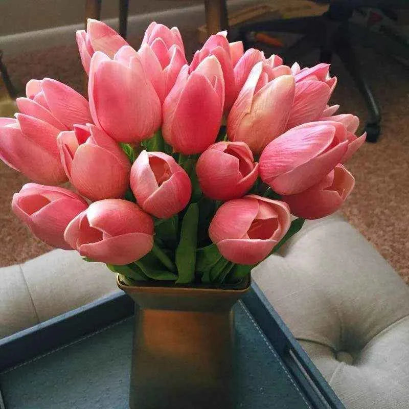 5 Pieces Tulips Artificial Flowers Bunch Home Decor Real Touch Tulip Flowers for Decoration Wedding Bridal Bouquet Fake Flowers by DSERS