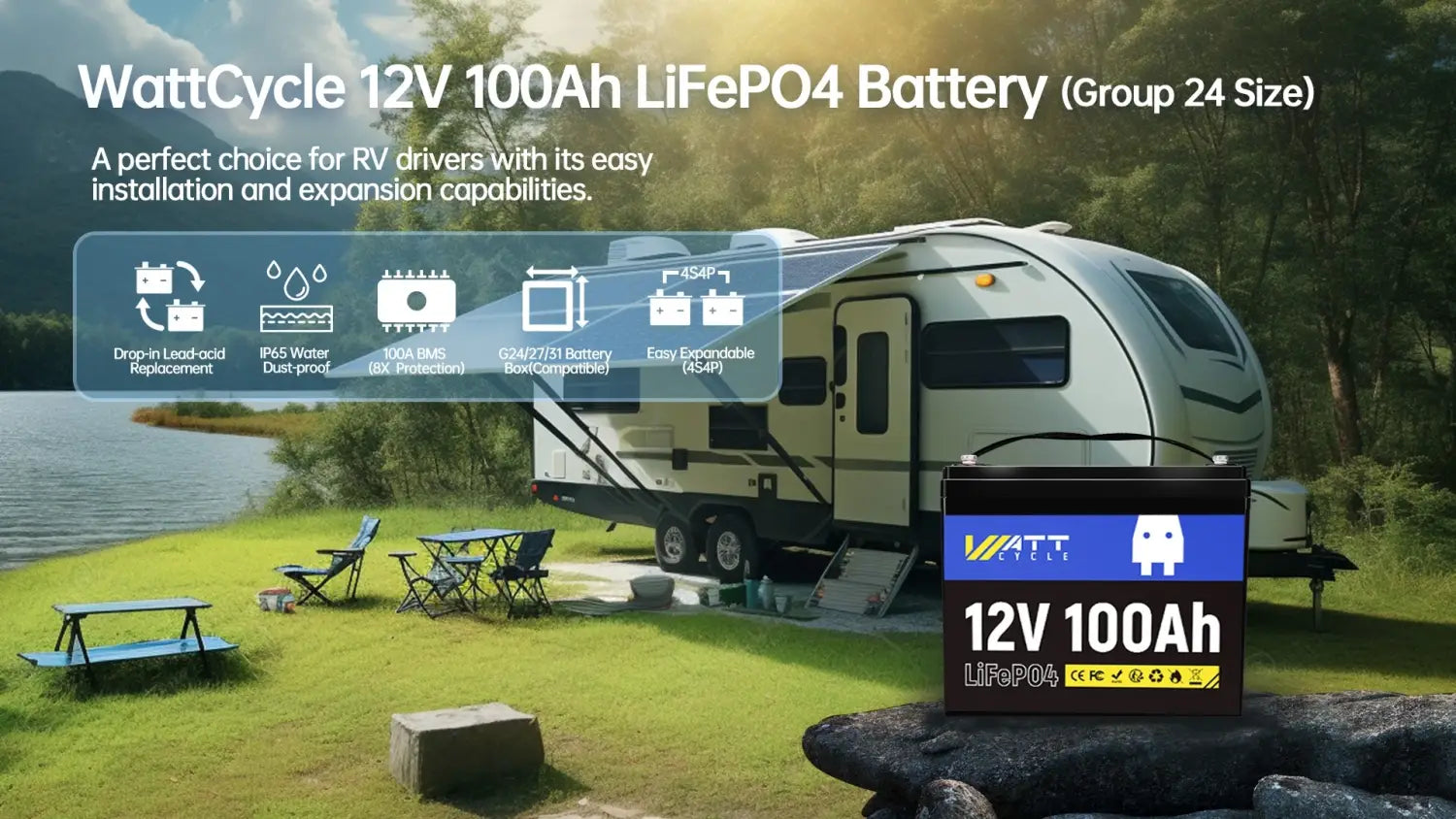 Wattcycle 12V 100Ah LiFePO4 Battery - Grade