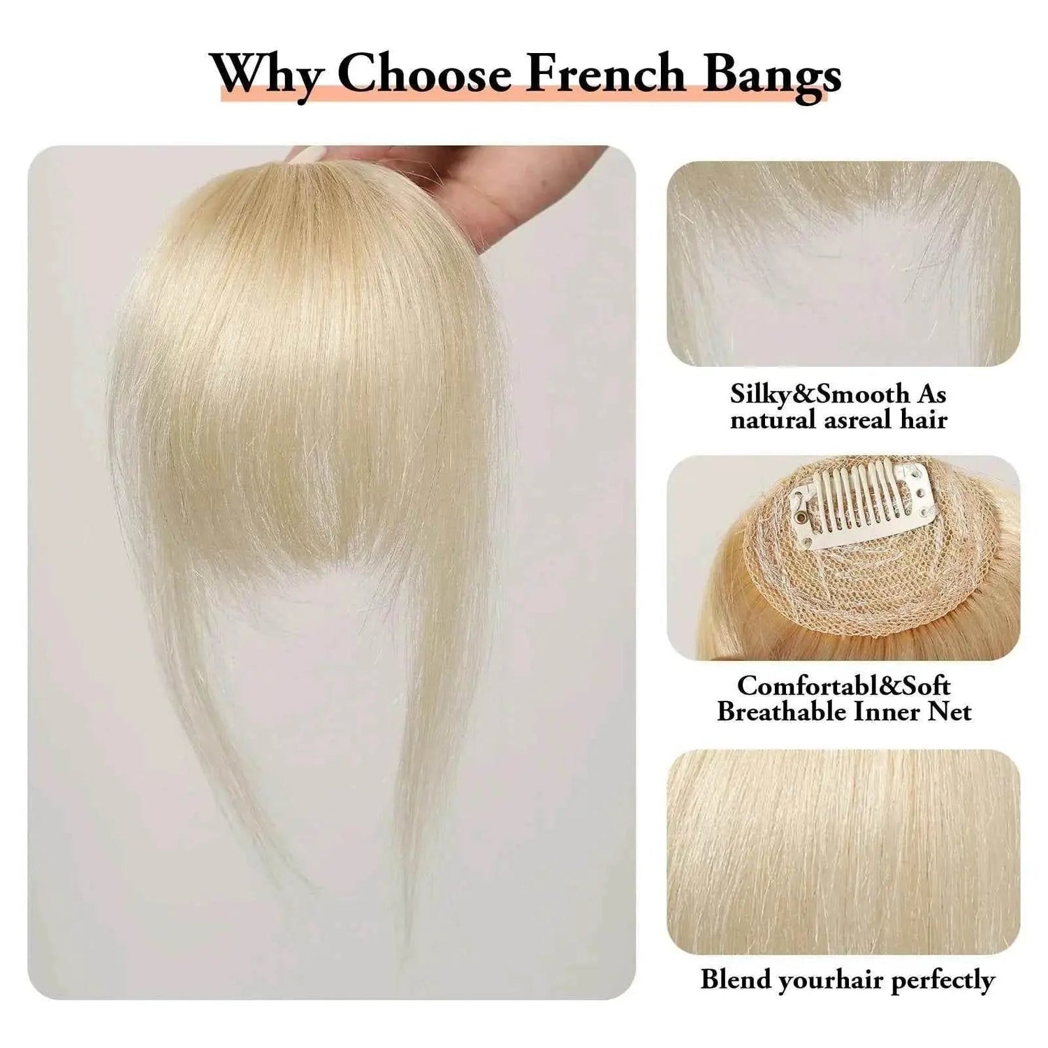 100% Human Hair Bangs Clips in Air Fringe Bangs Hairpiece for Women Platinum Blonde Remy Human Hair Bangs Hair Extension 4.5inch - GiFTiFY