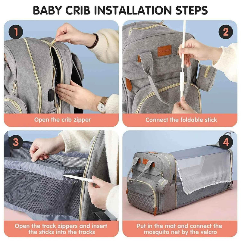 3 In 1 Diaper Bag Backpack Foldable Baby Bed Waterproof Travel Bag with USB Charge Diaper Bag Backpack with Changing Bed 3 types Diaper Bag Backpack by DS