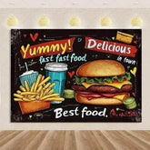 Quick Food Theme Birthday Party Decoration Hamburger French Fries Pizza Background Banner Photography Backdrop Supplies Kid Gift - GiFTiFY
