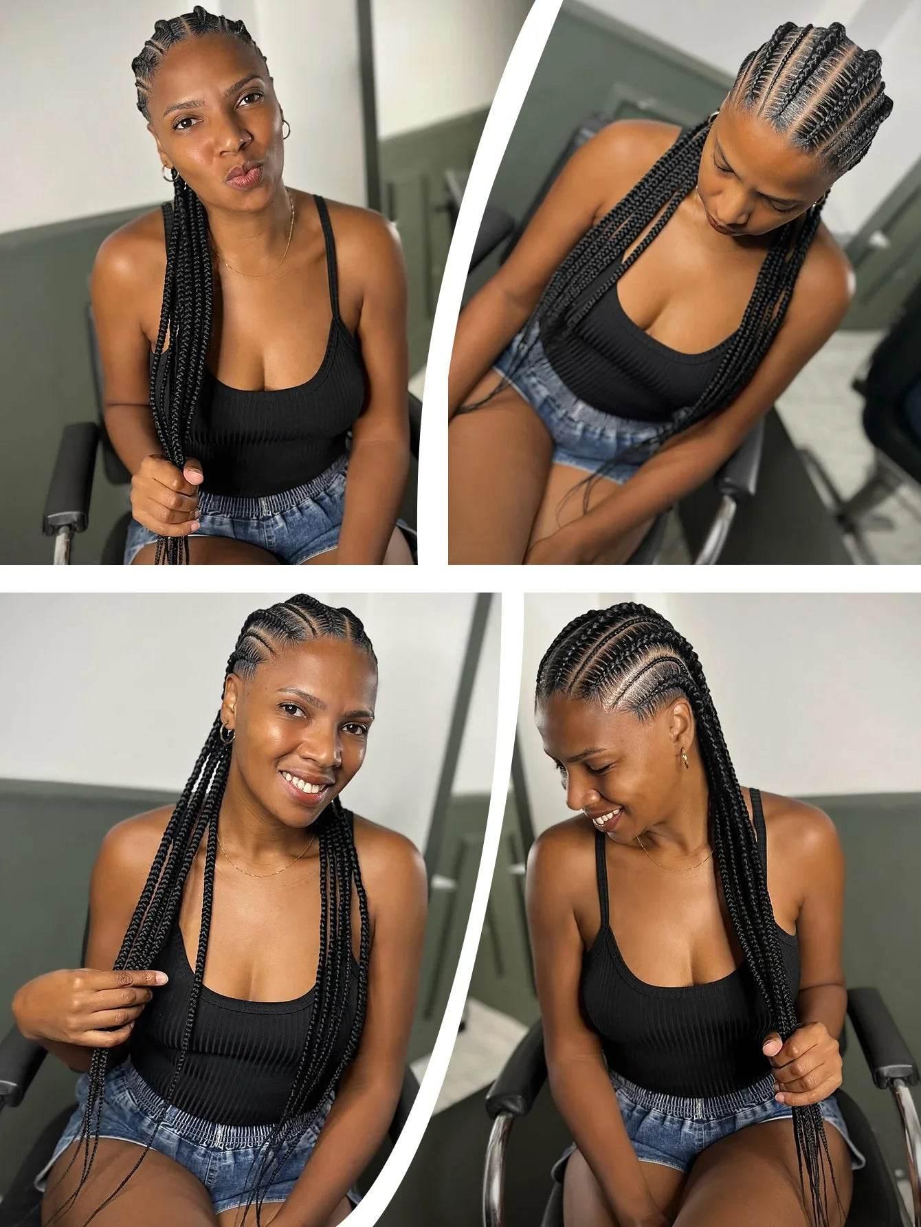 6 Stitches Synthetic Full Lace Cornrow Braided Wig Knotless Box Braids Wig For Black Women 36&