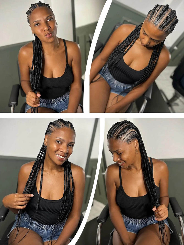 6 Stitches Synthetic Full Lace Cornrow Braided Wig Knotless Box Braids Wig For Black Women 36'' Handmade Jumbo Braiding Hair Wig - GiFTiFY