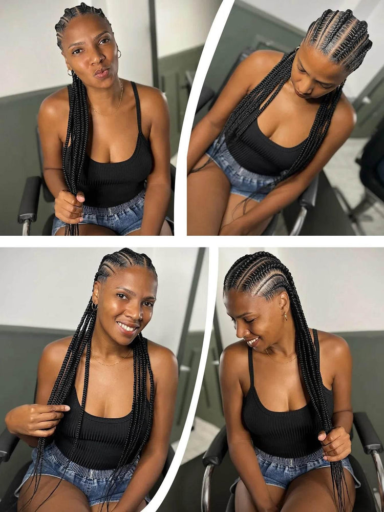 Cornrow Braids Wig Synthetic Full Lace Front Braided Wigs For Black Women 36 Inches Long Locs Goddess Braids Wig With Baby Hair - GiFTiFY