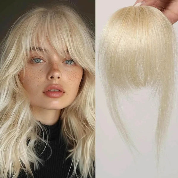 100% Human Hair Bangs Clips in Air Fringe Bangs Hairpiece for Women Platinum Blonde Remy Human Hair Bangs Hair Extension 4.5inch - GiFTiFY