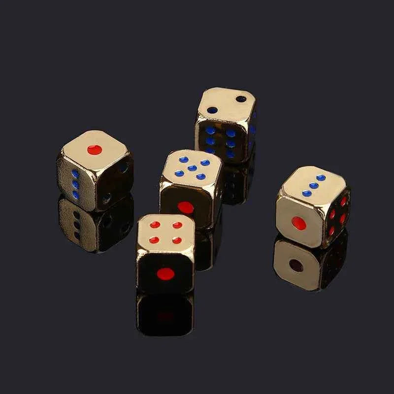 5PCS/1Set Creative Metal Dice Golden/Silver Funny Game Dice with Colorful Points Board Game Acessorios 13mm by DSERS