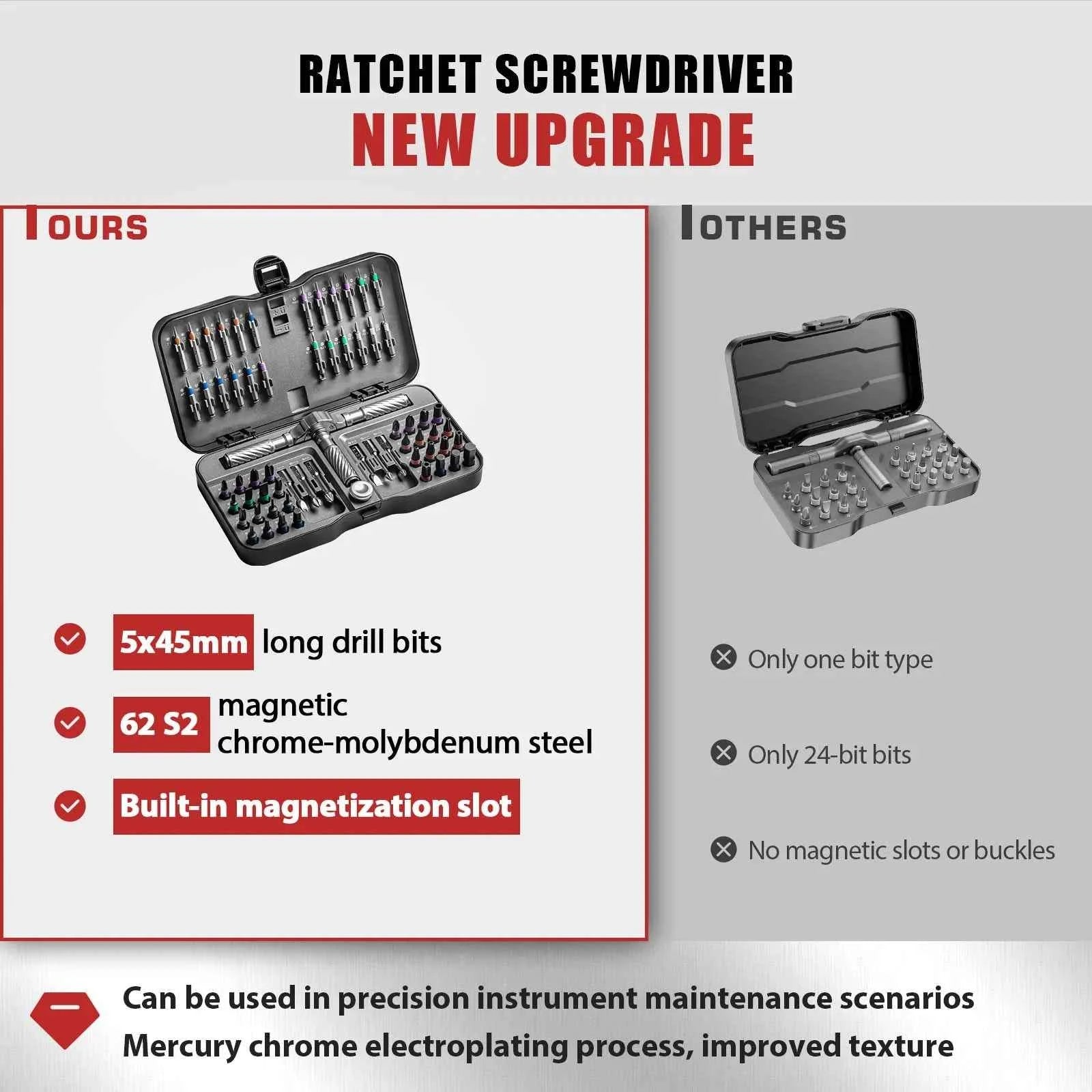 VMAN Precision 66in1 magnetic ratchet screwdriver set Detachable T - handle magneticizer Fix furniture, electronics & glasses DSERS