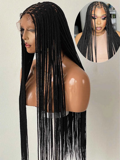 36Inch Cornrow Braided Wigs Synthetic Full Lace Knotless Braided Lace Wig With Baby Hair Small Part Braids Wig For Black Women