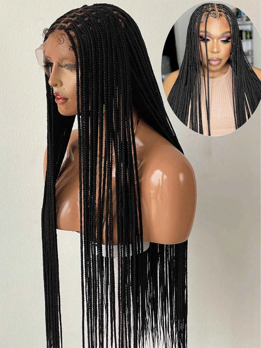 36Inch Cornrow Braided Wigs Synthetic Full Lace Knotless Braided Lace Wig With Baby Hair Small Part Braids Wig For Black Women