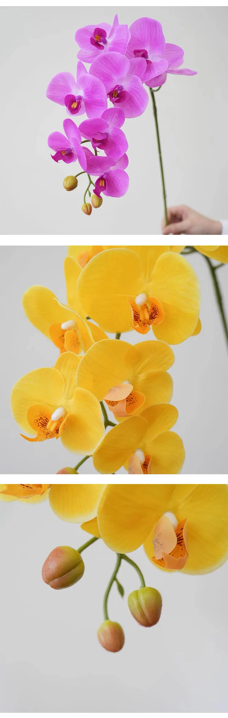 Real Touch Artificial Orchid Flowers 9 Heads White Phalaenopsis Long Stem Yellow Faux Orchids for Home Wedding Centerpiece Decor by DSERS