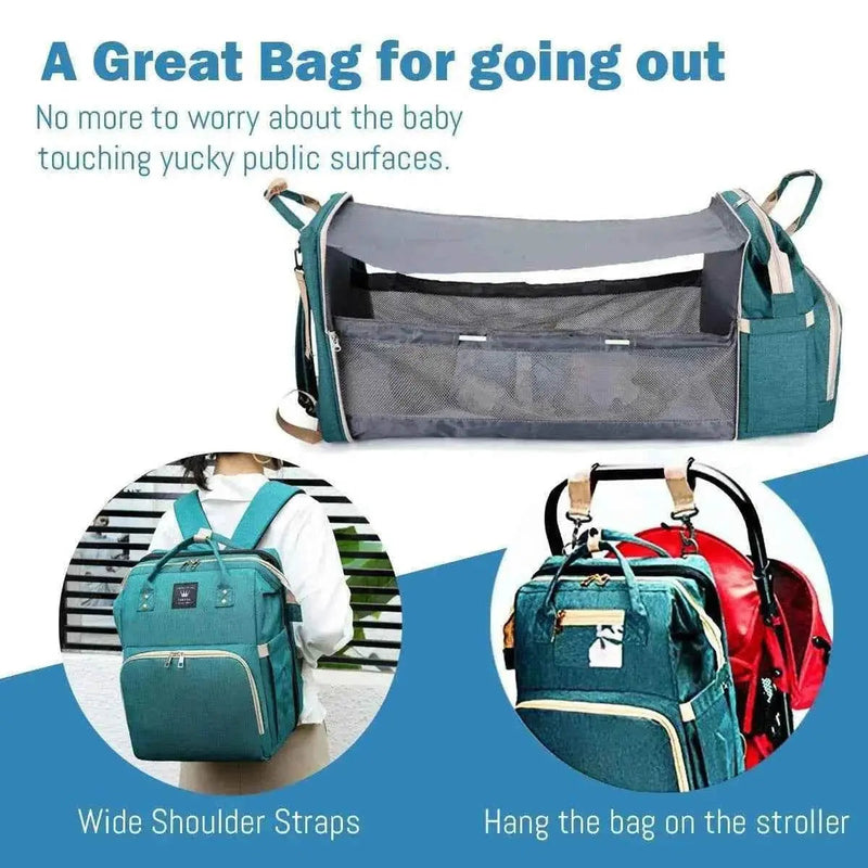 3 In 1 Diaper Bag Backpack Foldable Baby Bed Waterproof Travel Bag with USB Charge Diaper Bag Backpack with Changing Bed 3 types Diaper Bag Backpack by DS
