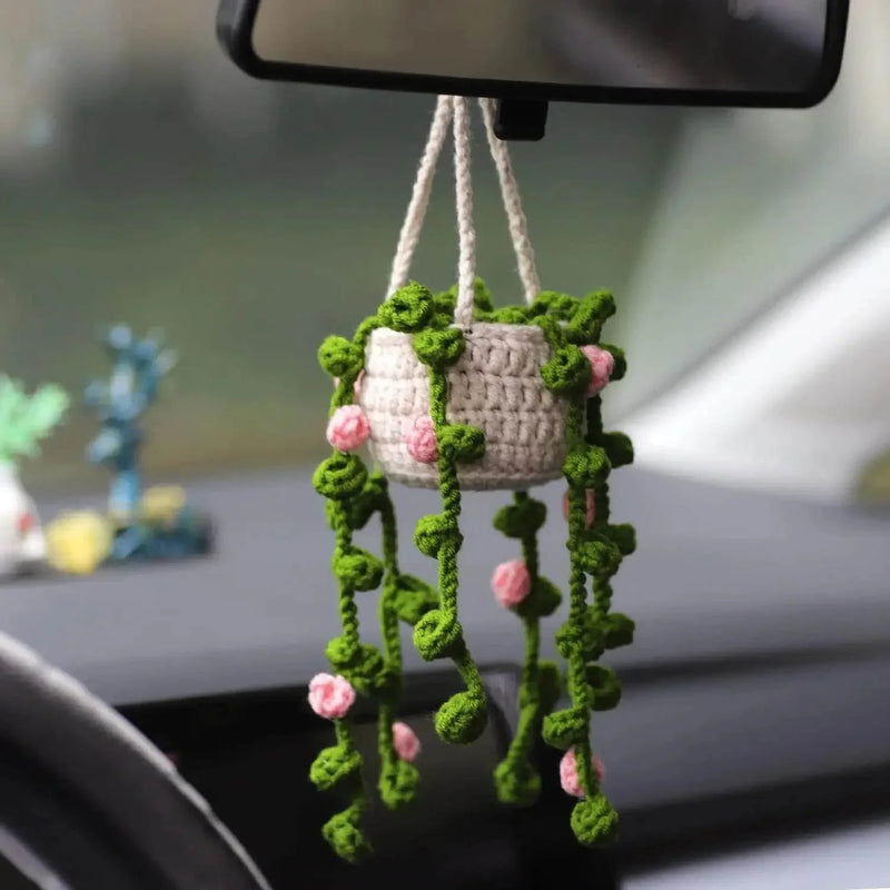Handmade Crochet Car Styling Plants Succulent Car Plant Ornamentos Decoration Interior Accersories Cute Gift for Women by DSERS