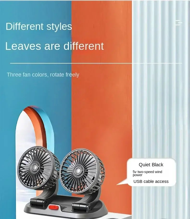 Dual Head Car Fan USB 12V 24V Adjustable