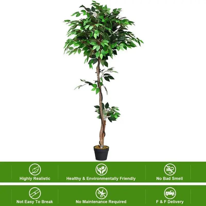 Artificial Ficus Silk Tree in Black Pot