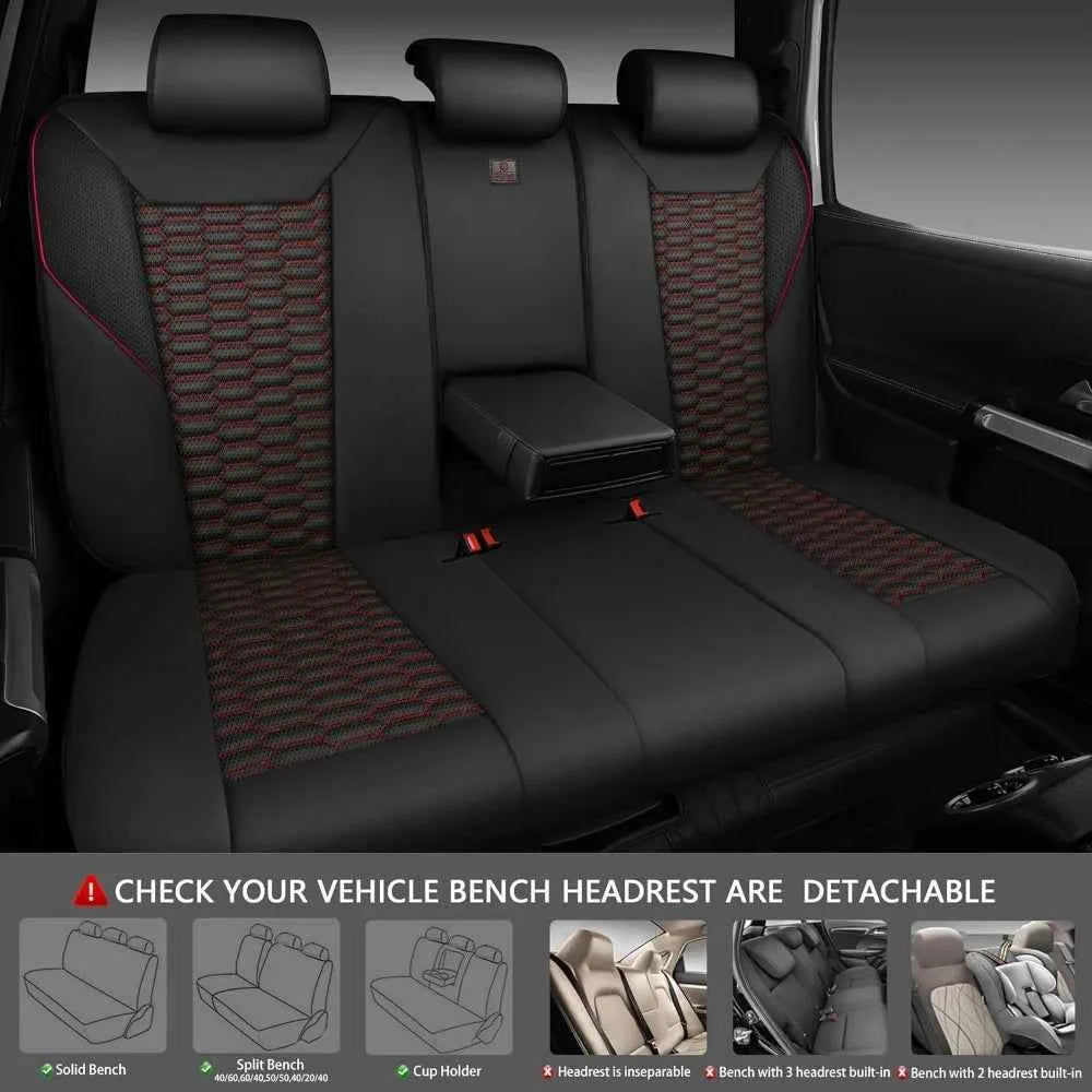 3D Foam Mesh Leather Car Seat Covers Full Set, Breathable Faux Leather, Universal Fit for SUV Truck Sedan, Armrest & Airbag Compatible, Black Red by GiFiFY