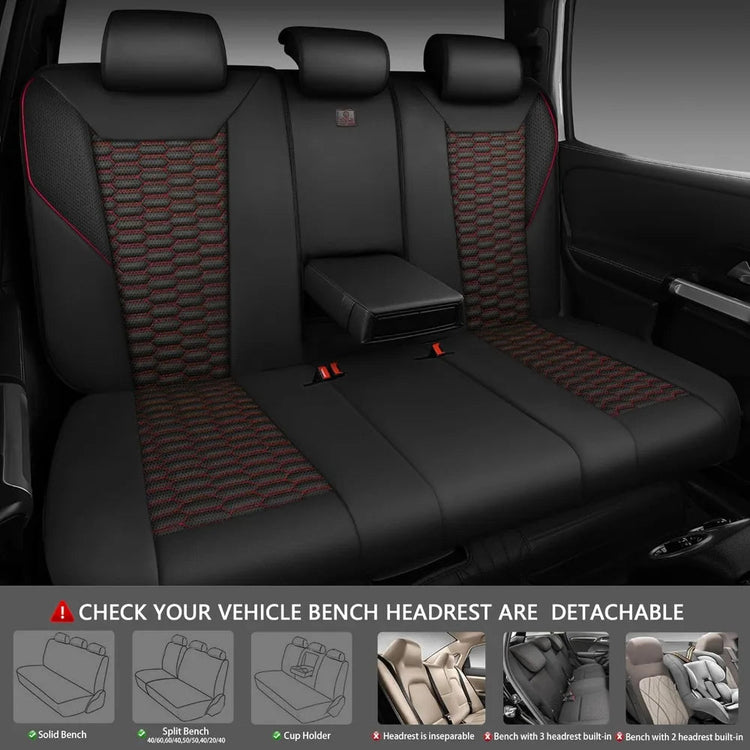 3D Foam Mesh Leather Car Seat Covers Full Set, Breathable Faux Leather, Universal Fit for SUV Truck Sedan, Armrest & Airbag Compatible, Black Red GiFiFY
