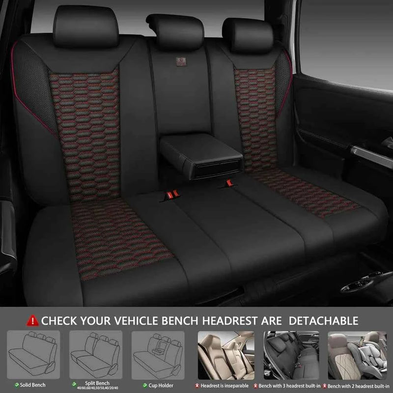 3D Foam Mesh Leather Car Seat Covers Full Set, Breathable Faux Leather, Universal Fit for SUV Truck Sedan, Armrest & Airbag Compatible, Black Red by GiFiFY