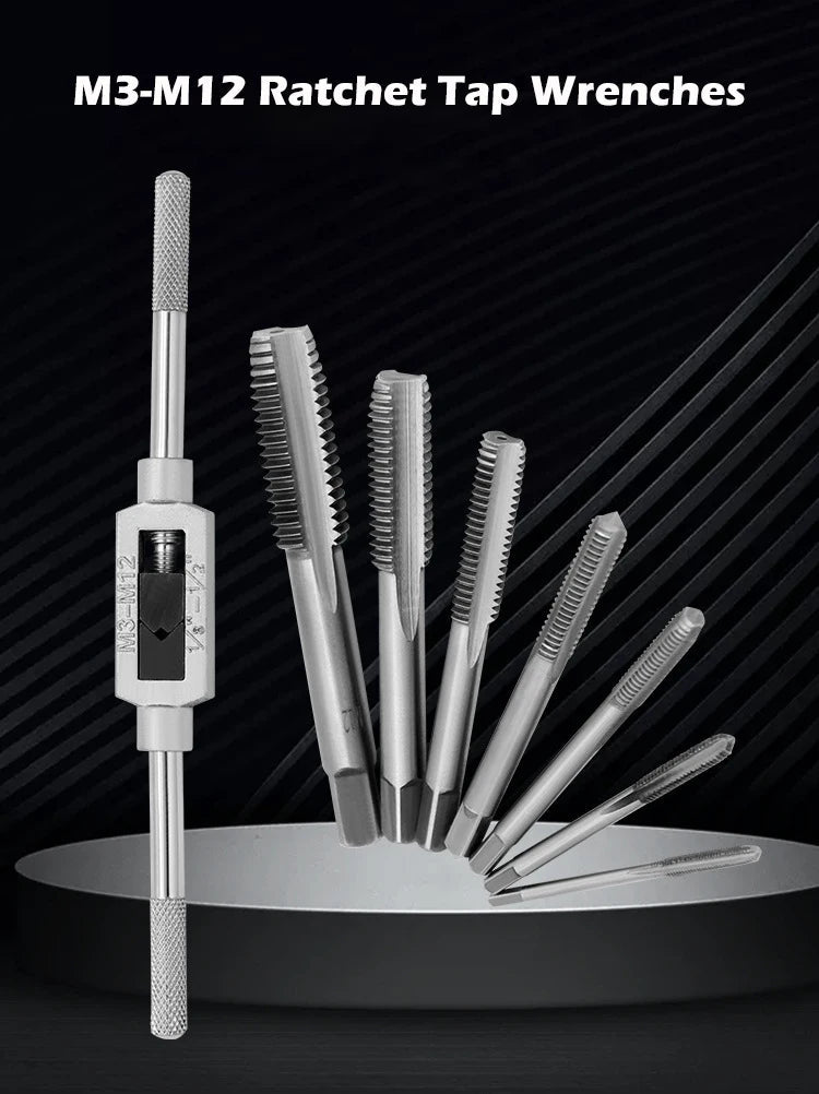 M3-M12 8/6 PCS Metric Hand Tap Set HSS Right-handed Tapping Drill Thread Punching Wrench Hand Tools Male to Make Thread in Steel GiFTiFY