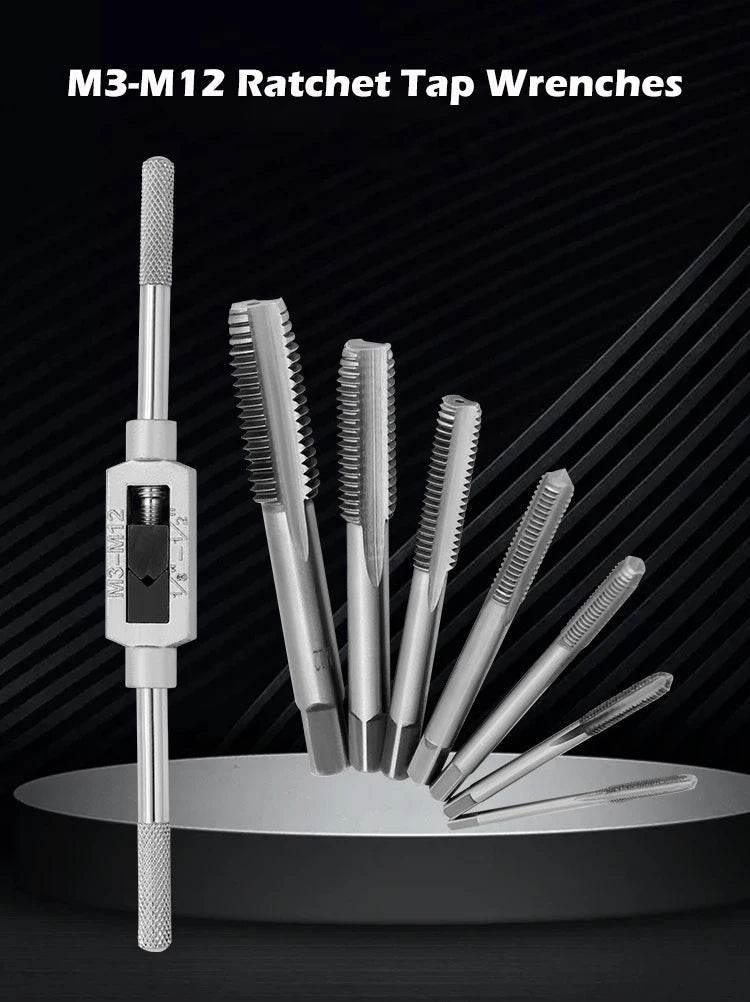 M3-M12 8/6 PCS Metric Hand Tap Set HSS Right-handed Tapping Drill Thread Punching Wrench Hand Tools Male to Make Thread in Steel - GiFTiFY