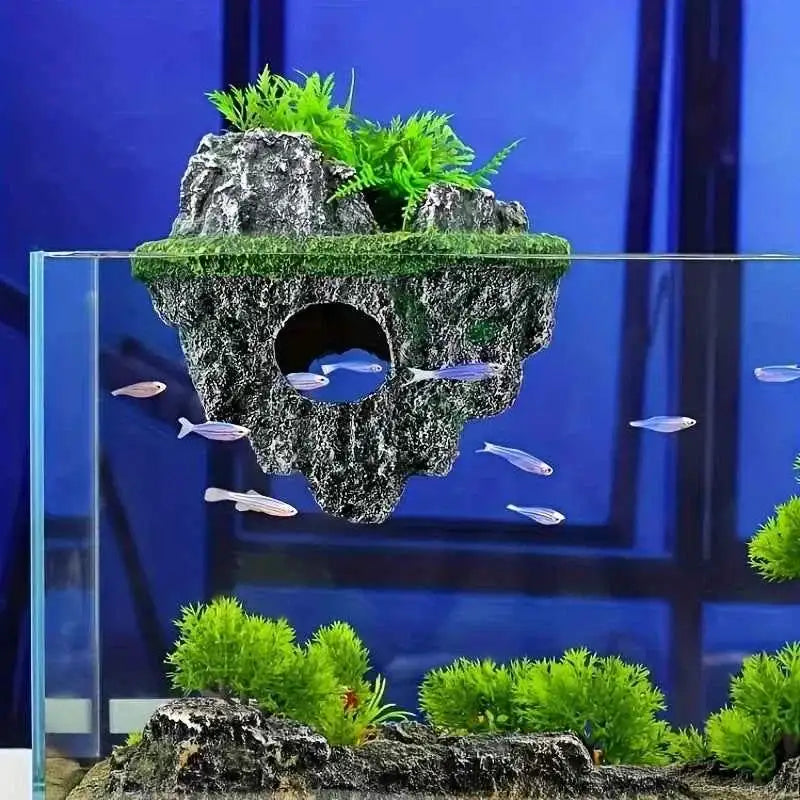 Multi-Use Aquarium Floating Island Décor Rock with Shelter for Fish, Ecological Scenery Rockery for Fish Tank Landscaping Fishtank Decor by DSERS/ https://www.aliexpress.us/item/3256808438306553.html?supplyId=159831080&gatewayAdapt=glo2usa4itemAdapt