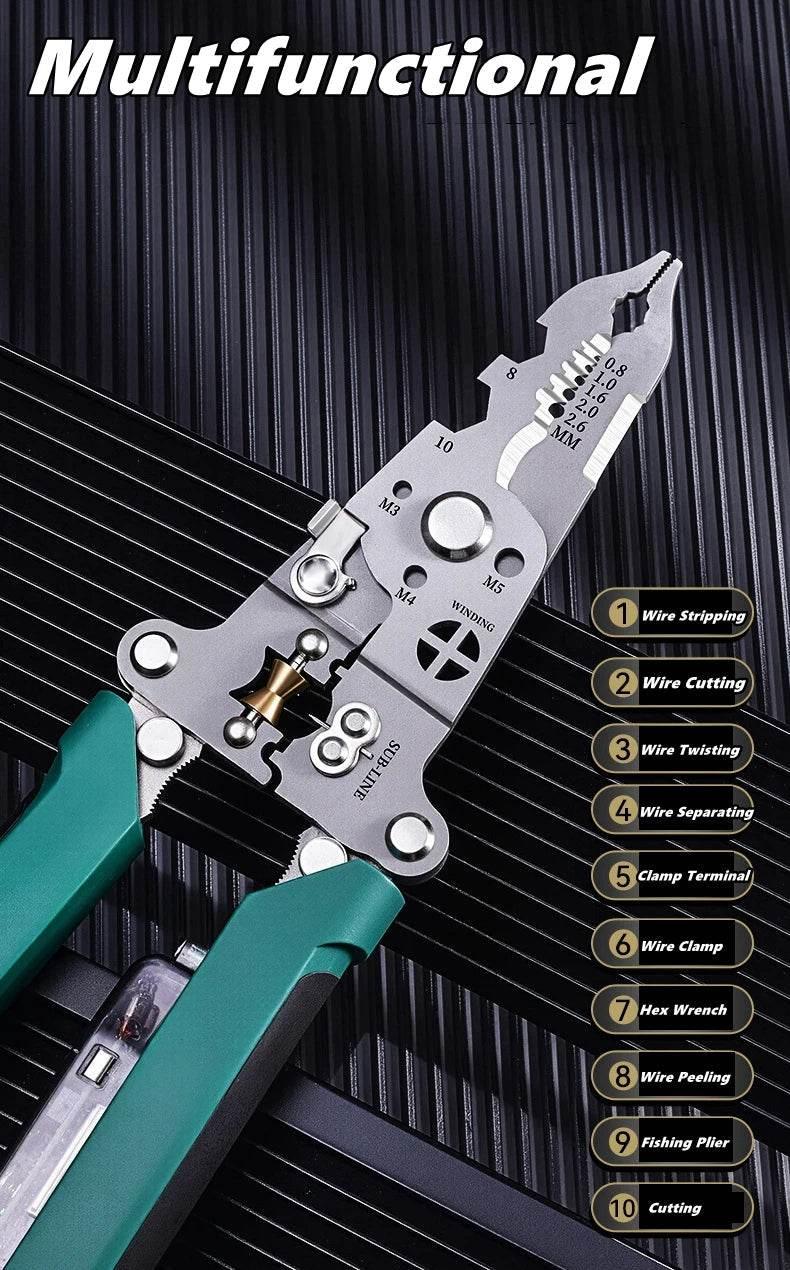 Multifunctional Wire Stripper with Electrical Test Pen Foldable Cable Cutter Crimper Tool, Electrical Folding Pliers for Cutting - GiFTiFY