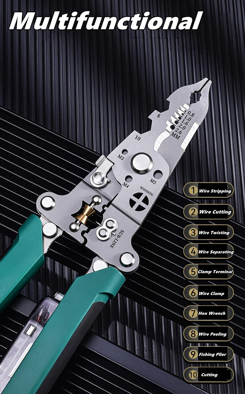 Multifunctional Wire Stripper with Electrical Test Pen Foldable Cable Cutter Crimper Tool, Electrical Folding Pliers for Cutting GiFTiFY