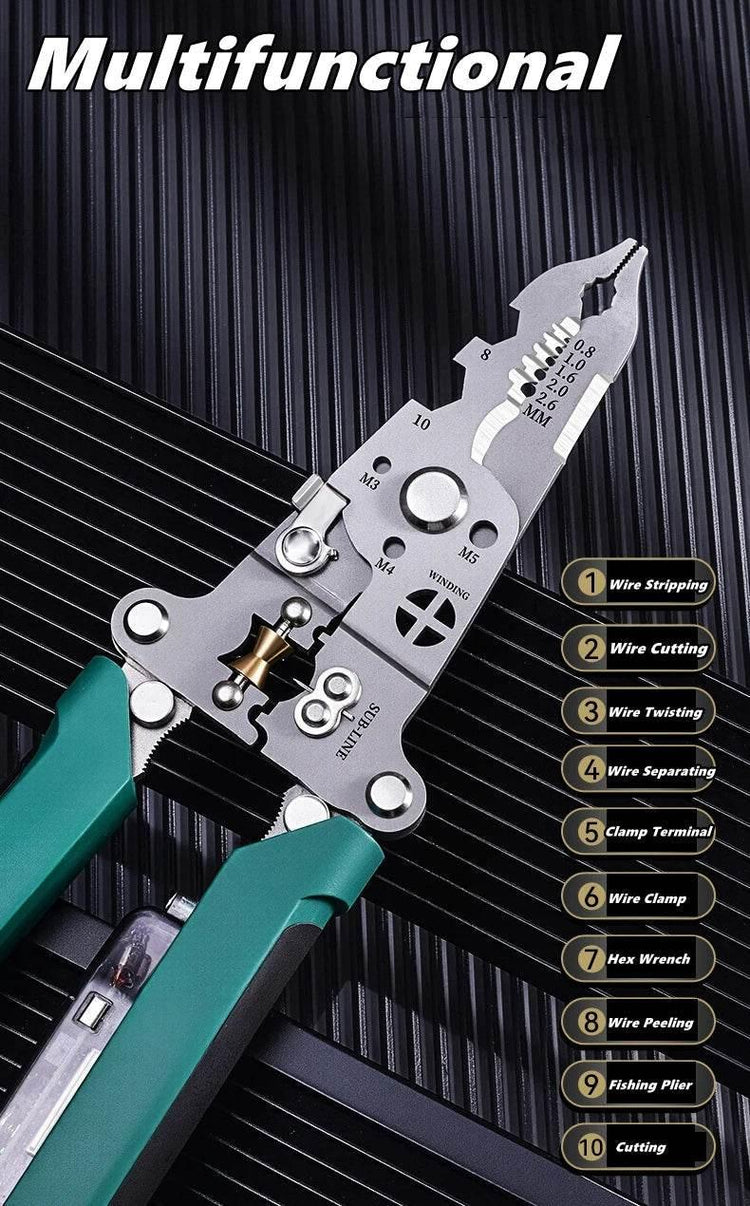 Multifunctional Wire Stripper with Electrical Test Pen Foldable Cable Cutter Crimper Tool, Electrical Folding Pliers for Cutting - GiFTiFY