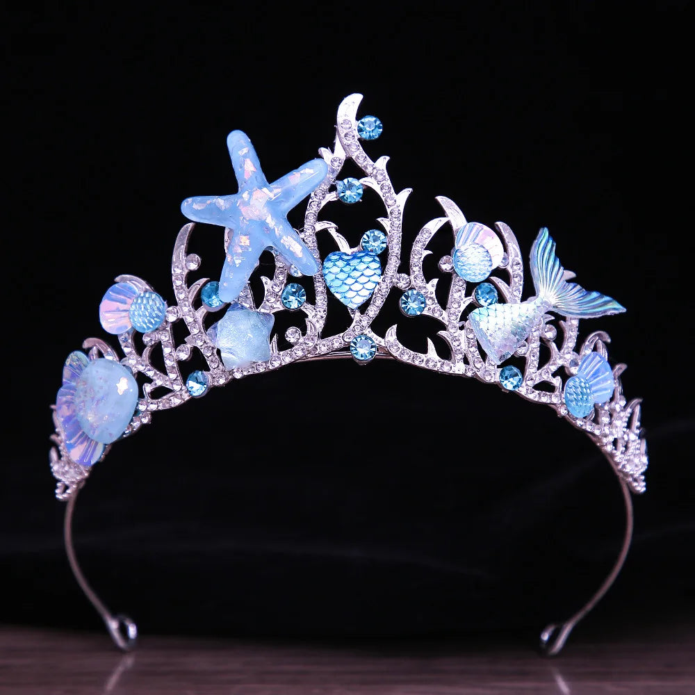 New Mermaid Crown Diadem Halloween Ocean Style Costume Seashell Starfish Hair Accessories for Women Girls Birthday Party Tiaras GiFTiFY
