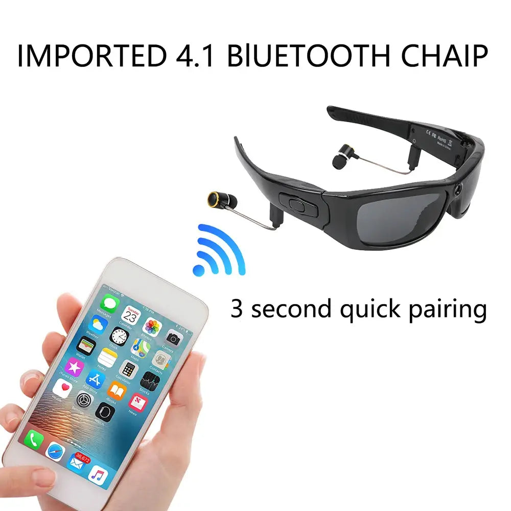 Black Camcorder Glasses Camera with Headphones