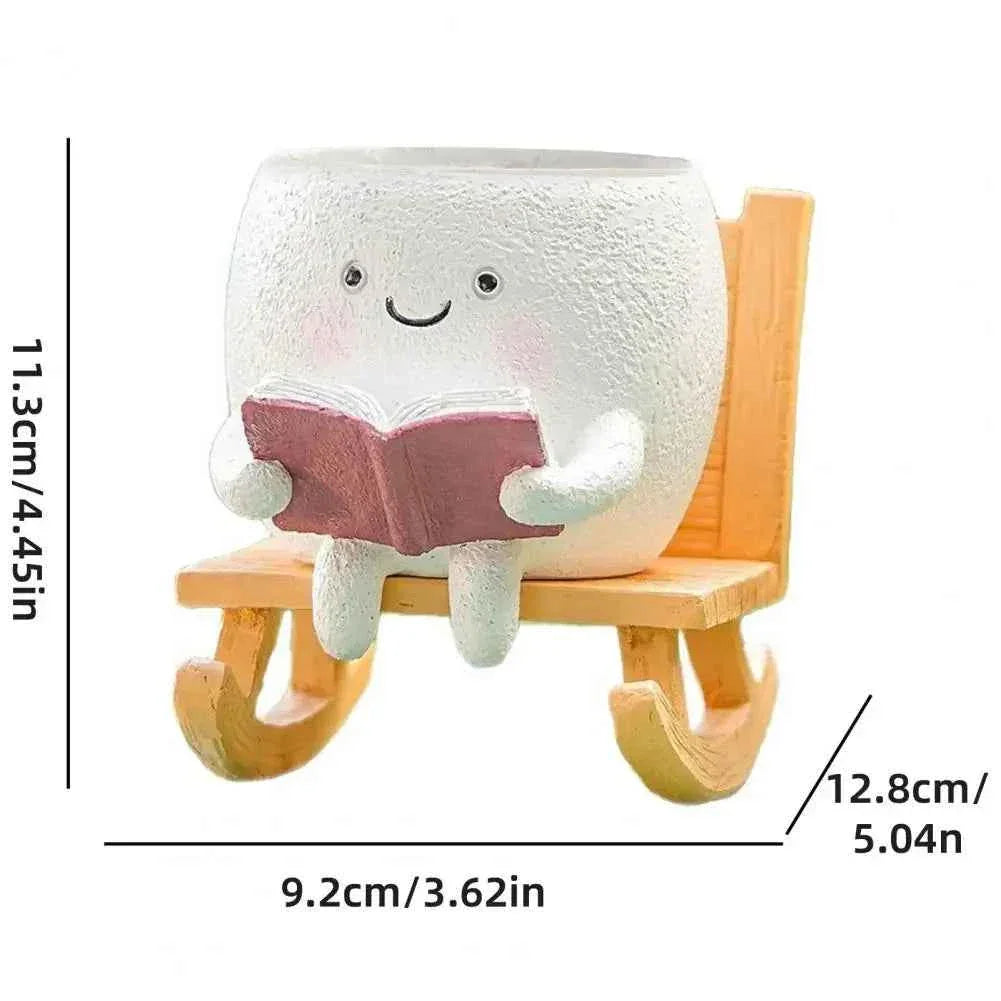 Funny Flower Pot Teacher Appreciation Gift Cute Chair Flower Pot Smile Face Planter Set for Indoor Outdoor Plants