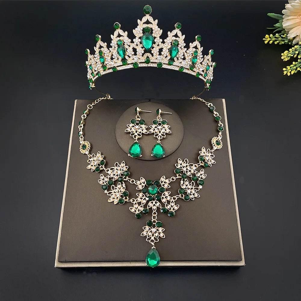 Gorgeous Pink Crystal Tiaras Bridal Jewelry Sets for Women Crown Flowers Choker Necklace Sets Wedding Bride Costume Jewelry Set Tiaras by DSERS