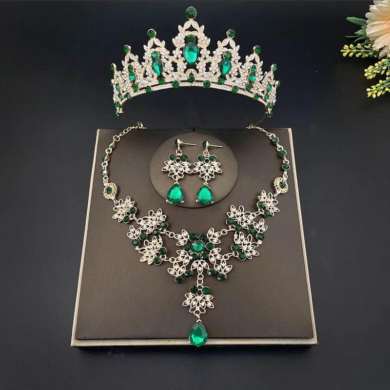 Gorgeous Pink Crystal Tiaras Bridal Jewelry Sets for Women Crown Flowers Choker Necklace Sets Wedding Bride Costume Jewelry Set Tiaras by DSERS