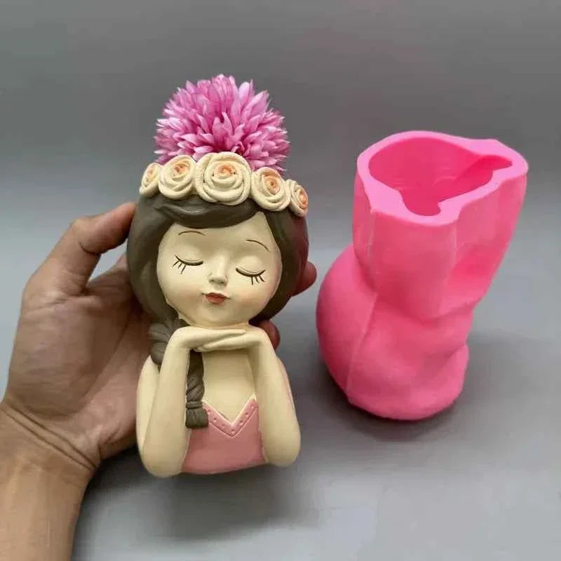 Cute girl flower pot silicone mold used to make gypsum resin concrete living room balcony decoration ornaments by DSERS