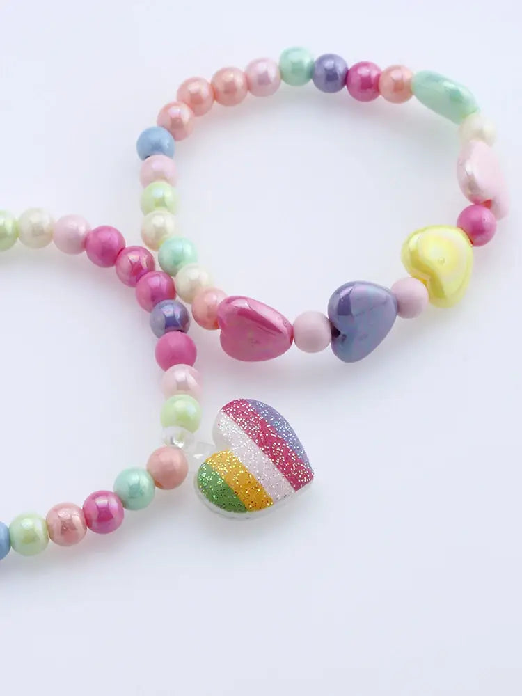 3-Pack Girls Heart Charm Beaded Bracelets Set