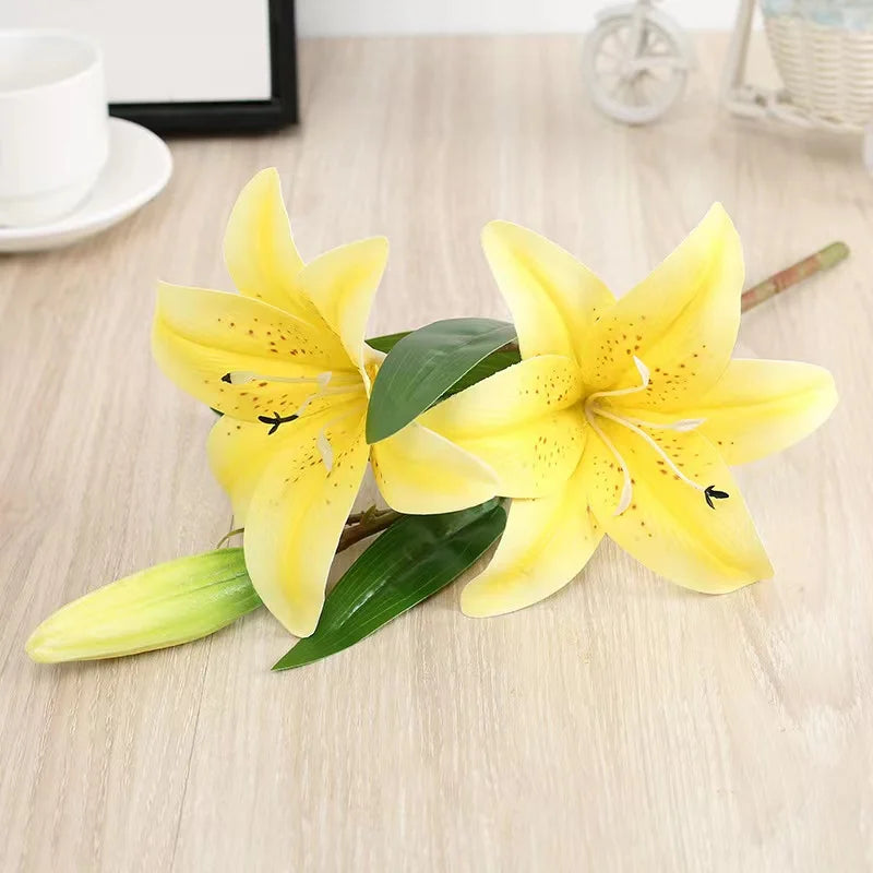 3Heads Artificial Flowers Lily Real Touch Fake Flowers for Wedding Home Party Garden Office Decoration Plastic Lily Faux Flowers by DSERS