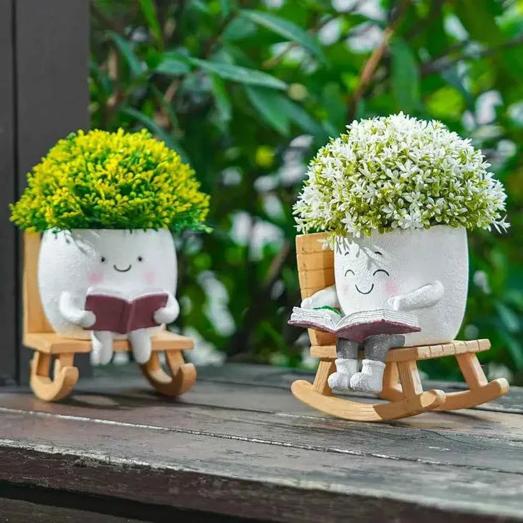 Funny Flower Pot Teacher Appreciation Gift Cute Chair Flower Pot Smile Face Planter Set for Indoor Outdoor Plants