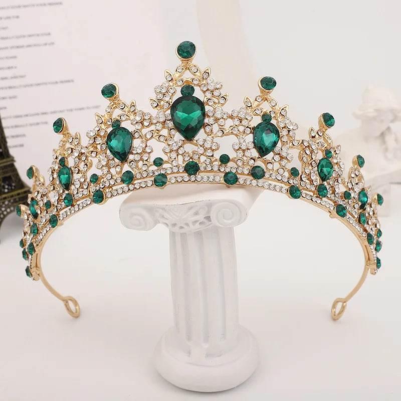Baroque Gold Color Champagne Crystal Heart Bridal Tiara Crown Rhinestone Pageant Diadem Veil Tiara Headband Wedding Hair Jewelry Tiaras by DSERS