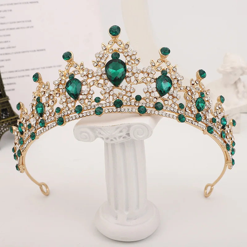 Baroque Gold Color Champagne Crystal Heart Bridal Tiara Crown Rhinestone Pageant Diadem Veil Tiara Headband Wedding Hair Jewelry GiFTiFY