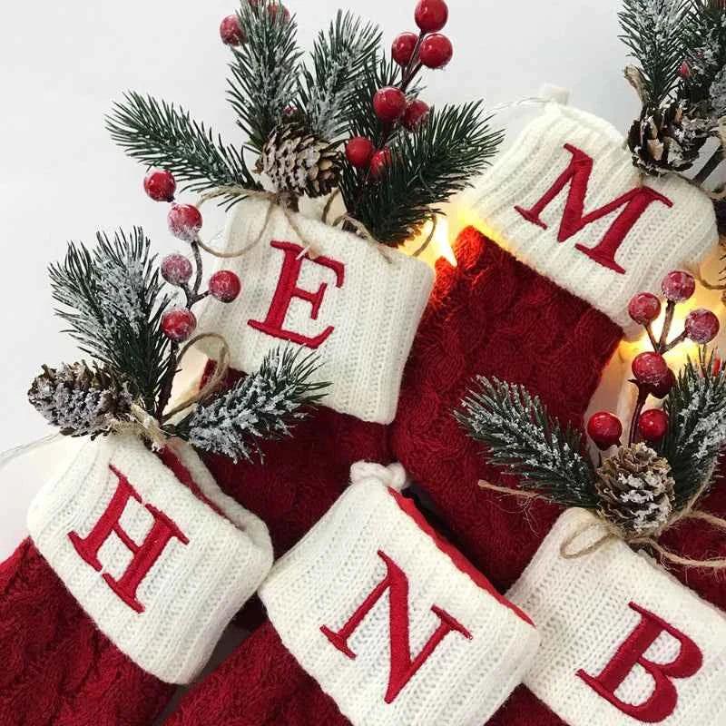 navidad Christmas Boots Letters Christmas Stocking New Knitting Christmas Tree Pendant Decorations SnowflakeChristmas Socks