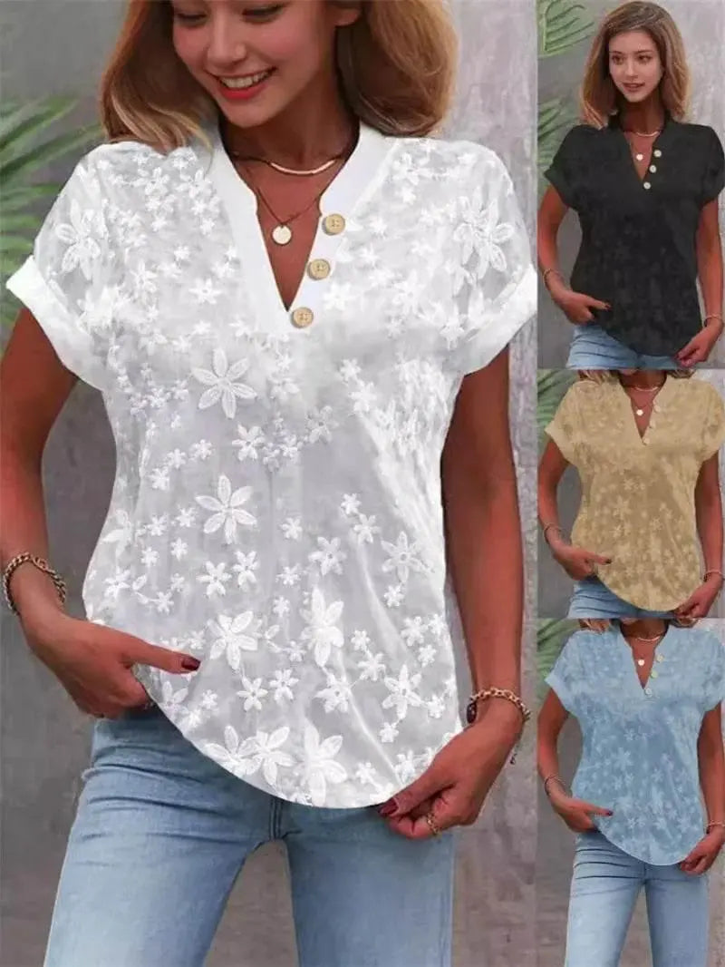 Elegant V-Neck Short Sleeve Blouse for Summer Blouse for Summer by Zopi