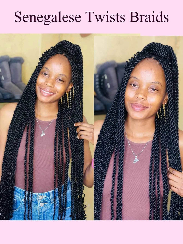 Super Long 40'' Synthetic Twist Braided Wigs Full Lace Knotless Small Box Braids With Baby Hair Senegalese Braiding Twists Wig - GiFTiFY