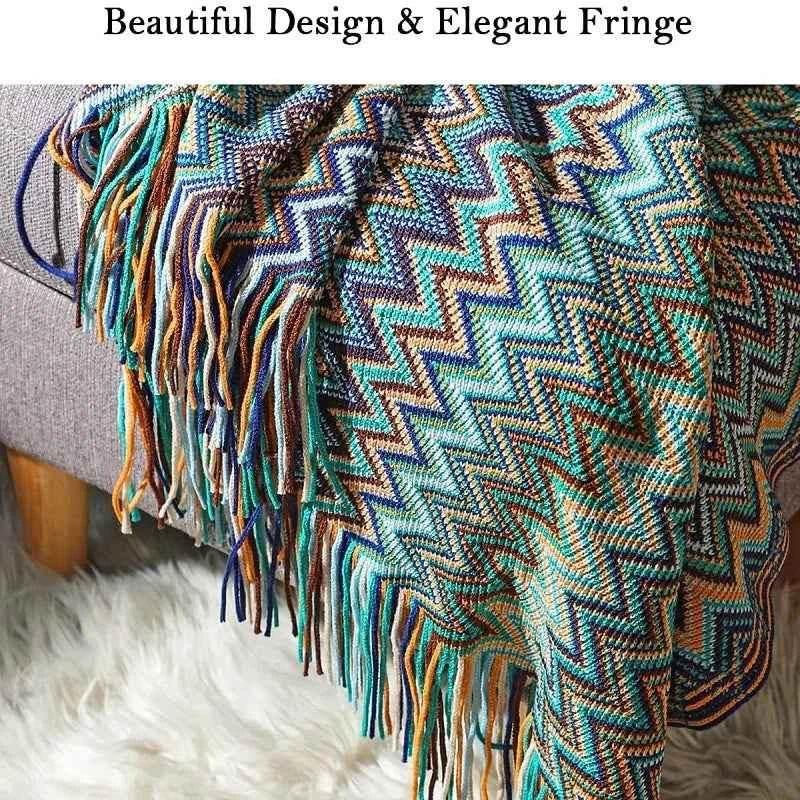Bohemian Couch Blanket Large Knitted Tassel Throw for Bed Chair Sofa Couch Cover All-Season Blankets Home Decor Soft Comfortable - GiFTiFY