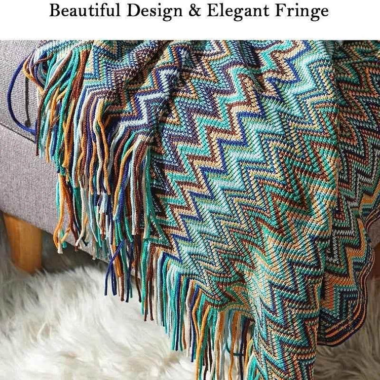 Bohemian Couch Blanket Large Knitted Tassel Throw for Bed Chair Sofa Couch Cover All-Season Blankets Home Decor Soft Comfortable - GiFTiFY