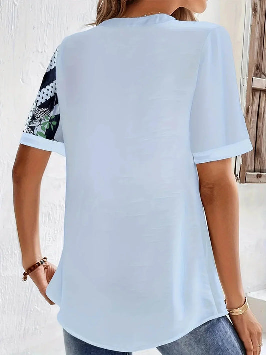 Plus Size Striped Half Sleeve Spring Blouse - GiFTiFY